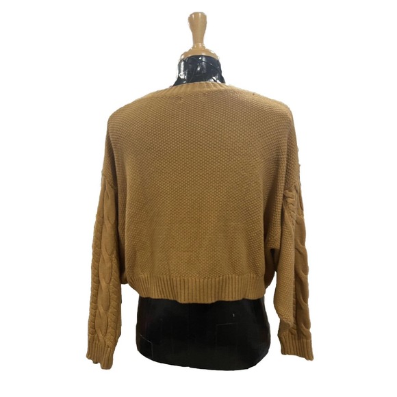 Thinkable Cable Knit Women's Sweater Cropped Pullover Size Medium Brown - Picture 2 of 8